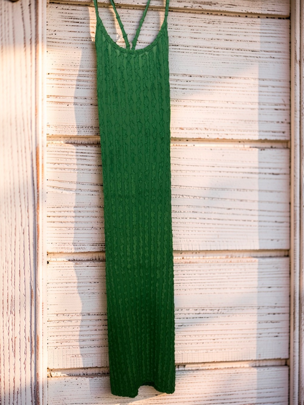 Slinky Green Knit Maxi Slip Dress - Women's Strappy Summer Dress